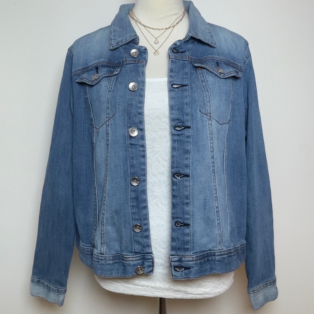 Est1946 Denim Womens Jean Jacket Long Sleeve Collared Button Down L - Picture 2 of 16